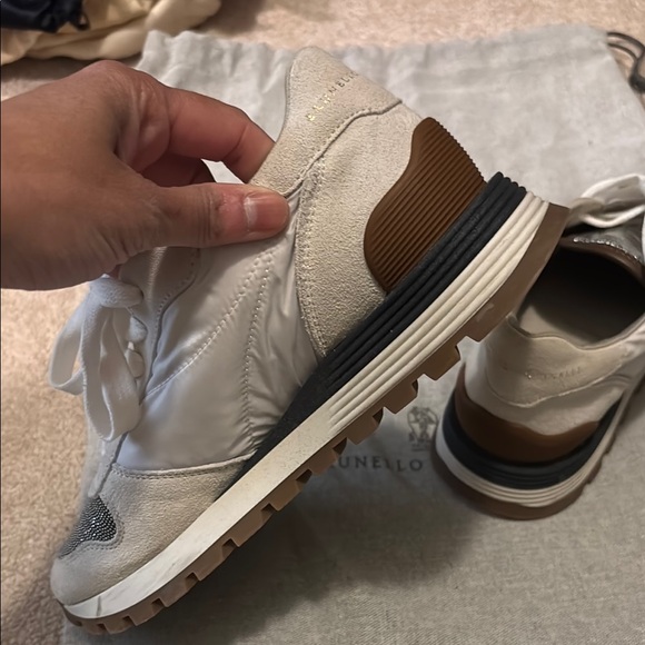 Brunello Cucinelli White and Black Sneakers with Vintage Style - Picture 6 of 10